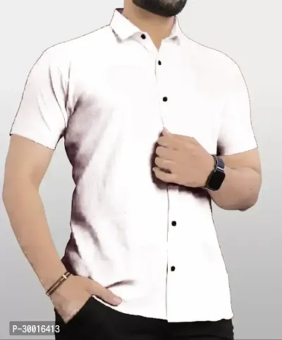 Stylish White Polyester Solid Casual Shirt For Men-thumb2