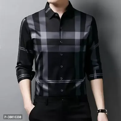 Stylish Black Polyester Checked Casual Shirt For Men-thumb0