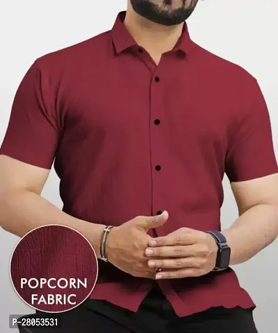 Men Regular Fit Solid Spread Collar Casual  Popcorn Shirt-thumb0