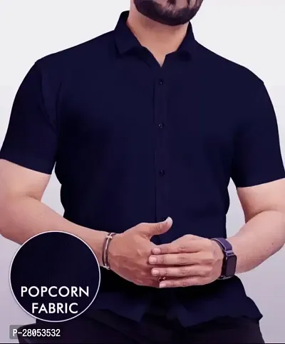 Men Regular Fit Solid Spread Collar Casual  Popcorn Shirt