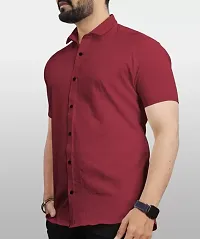 Men Regular Fit Solid Spread Collar Casual  Popcorn Shirt-thumb2