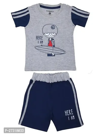 Stylish Colourblocked Grey T-Shirts with Shorts For Boys-thumb0