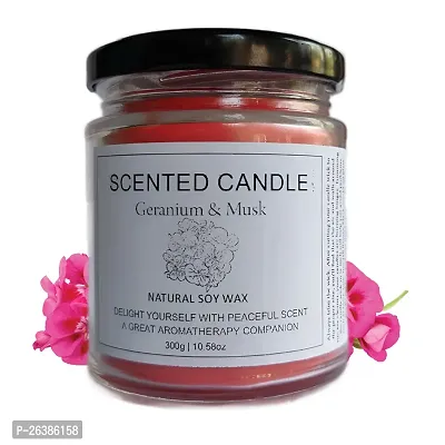 Scented Candles Aroma Candles Soy Wax, Candles for Home Deacute;cor, Scented Aromatic Fragrance of Geranium  Musk, Up to 34 Hours, Best Gift Pack of 1-thumb0