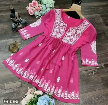 Staylish Trendy  Fox Georgette Fabric With Beautifull Embroidery Work Kurti For Women  Girls-thumb0