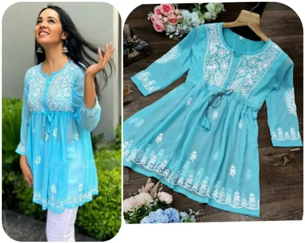 Stylish Georgette Chikankari Short Kurti