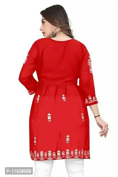 Staylish Trendy  Fox Georgette Fabric With Beautifull Embroidery Work Kurti For Women  Girls-thumb4