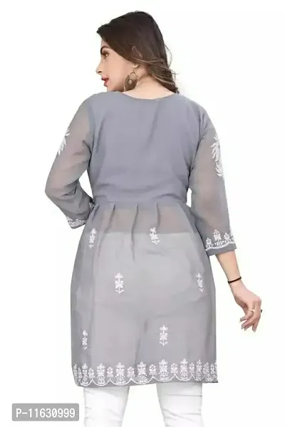 Staylish Trendy  Fox Georgette Fabric With Beautifull Embroidery Work Kurti For Women  Girls-thumb3