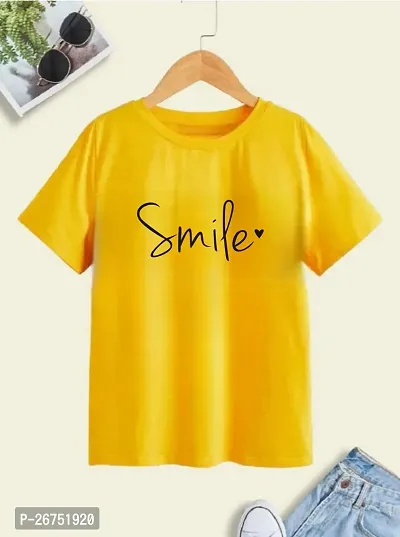 Fancy Girls Smile Printed Yellow Tshirt-thumb0