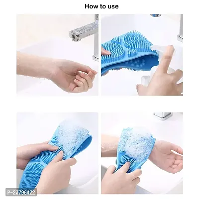 Silicone Bath Body Back Scrubber for Shower, 30 Inches Long Scrubber Belt, Deep Clean  Exfoliating Silicone body shower brush, Double Side Strap, Spa Massage B-109-thumb2