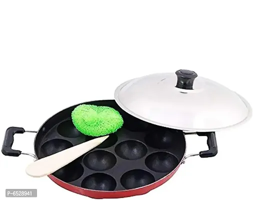 Non Stick 12 Cavity Appam Patra/Appam Maker With Lid Paniarakkal with Lid-thumb0