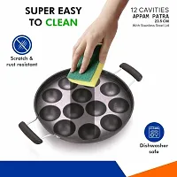 Aluminium 12 Cavity Appam Patra Paniyarakkal Two Side Handle with Steel lid-thumb2