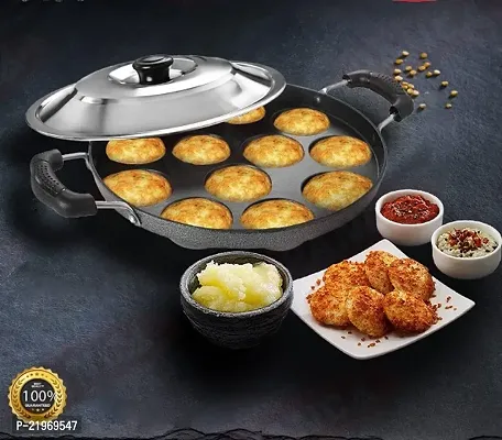 Aluminium 12 Cavity Appam Patra Paniyarakkal Two Side Handle with Steel lid-thumb5