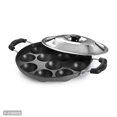 Aluminium 12 Cavity Appam Patra Paniyarakkal Two Side Handle with Steel lid-thumb2