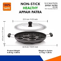 Aluminium 12 Cavity Appam Patra Paniyarakkal Two Side Handle with Steel lid-thumb3