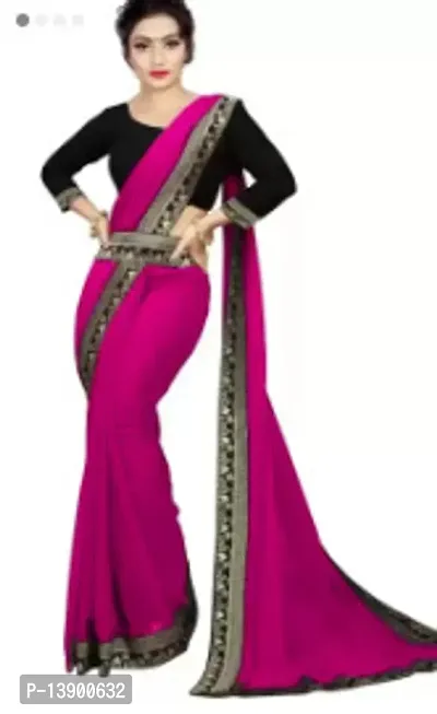 Trendy Cotton Blend Rani Pink Saree With Blouse Piece For Women-thumb0