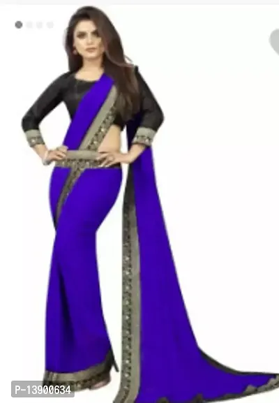 Trendy Cotton Blend Royal Blue Saree With Blouse Piece For Women