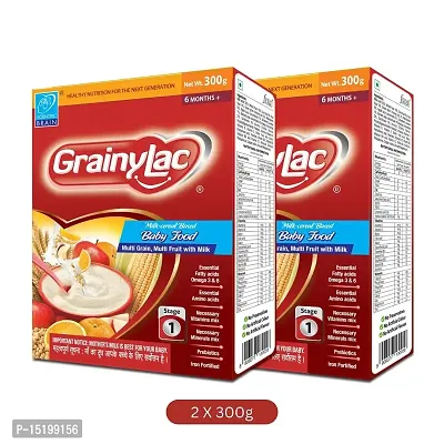 GrainyLac Multi Grain Multi Fruit with Milk, 6+ Months| Stage 1| Baby Cereal Food, 600 gm, (300 gm x 2 Pack)-thumb0