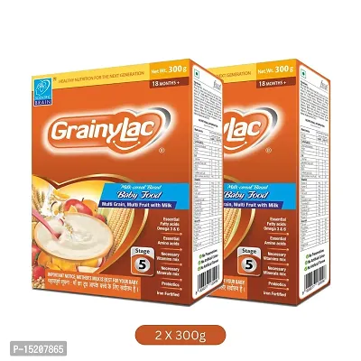 GrainyLac Multi Grain Multi Fruit with Milk, 18+ Months| Stage 5| Baby Cereal Food 600 gm (300 gm x 2 Pack)-thumb0