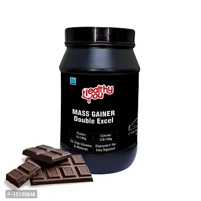 HEALTHY YOU Double Excel Mass Gainer Protein Powder, 1 Kg, Chocolate Caramel