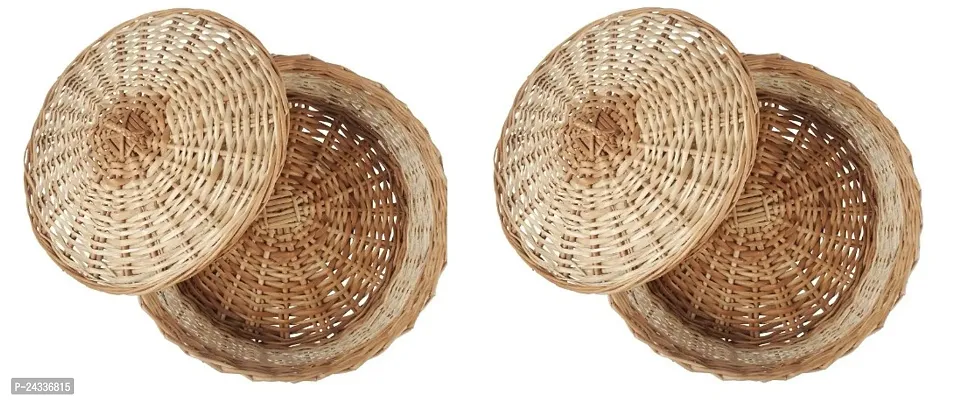 Natural Bamboo Round Shape Basket- (Pack Of 2)-thumb0