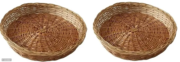 Cane Wicker Bamboo Basket | Brown Colour, Size (14 X14) Inches- Pack Of 2-thumb0