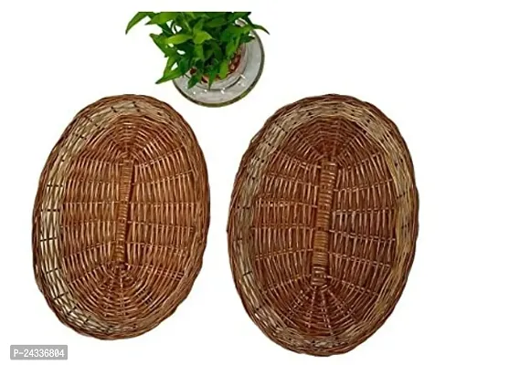 Cane Designer Fruit Oval Basket For Festival Gifts- (Pack Of 2)-thumb0