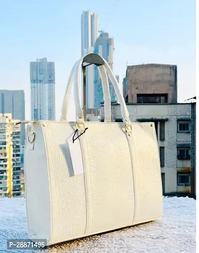 Stylish White PU Solid Handbags For Women