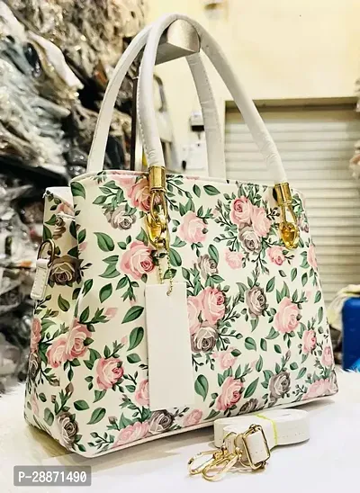 Stylish White PU Printed Handbags For Women-thumb0