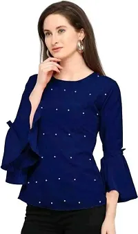 Elegant Blue Polyester Printed Top For Women-thumb2