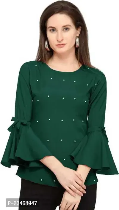 Elegant Green Polyester Printed Top For Women-thumb0