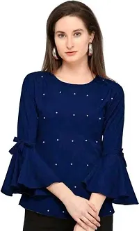 Elegant Blue Polyester Printed Top For Women-thumb3