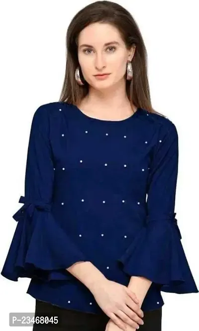 Elegant Blue Polyester Printed Top For Women-thumb4