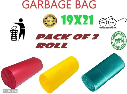 H R Dustbin bags \OXO-Biodegradable Garbage Bags |  MULTICOLERD bags |garbage/dustbin bag pack of 03 ROLL Medium 19*21 in-thumb0