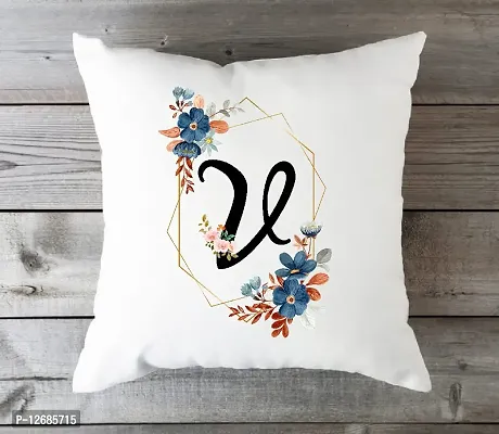 FA6 Name First Alphabet V Printed Throw Cushions with Filler 12 x 12 Inch Square Sofa Pillow Gift for Friends, Gift for Friendship Day, Gift for Brother / Sister, Birthday Day Gifts-thumb0