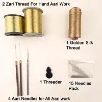 Aari Work Materials Kit Combo Pack Set of Gold  Frame Color Beads , Sepia , Zari , Zardosi , Mirrors , Aari Needles-thumb1