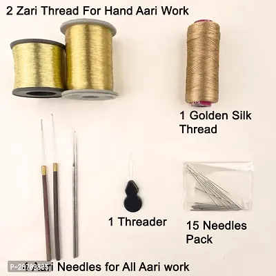 Aari Work Materials Kit Combo Pack Set of Gold  Frame Color Beads , Sepia , Zari , Zardosi , Mirrors , Aari Needles-thumb2