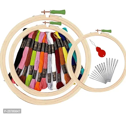 Qroof Embroidery Materials Beginners  Starter Kit(Sizes: 8,6  5 Inches Hoop), 14 Multicoloured Threads,15 Different Needles, 1 Threader A complete pack set