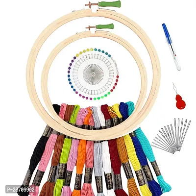 Qroof Embroidery Materials Beginners  Starter Kit(Sizes: 8  6 Inches Hoop), 14 Multicoloured Threads,15 Different Needles, 1 Threader , 1 Seam Ripper A complete pack set ​