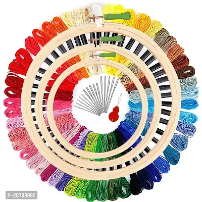 Qroof Embroidery Materials Beginners  Starter Kit(Sizes: 8,6,5 Inches Hoop),25 Multicoloured Threads,15 Different Needles, 1 Threader