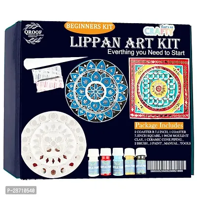 Qroof Lippan Art Material DIY Kit, A Kit with Lippan Mirror Mould it Clay Cone Ceramic 2  MDF Coasters Acrylic Paint Material Art and Craft Kit , A complete Pack Set