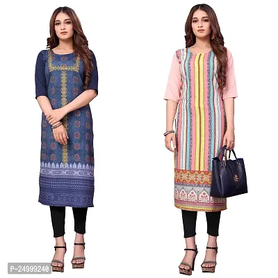 ONIXINO Women's Straight Stitched Kurti Multicolored(Combo Pack 2)-thumb0