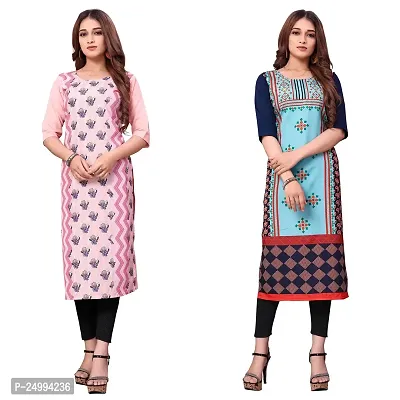 ONIXINO Women's Straight Stitched Kurti Multicolored(Combo Pack 2)