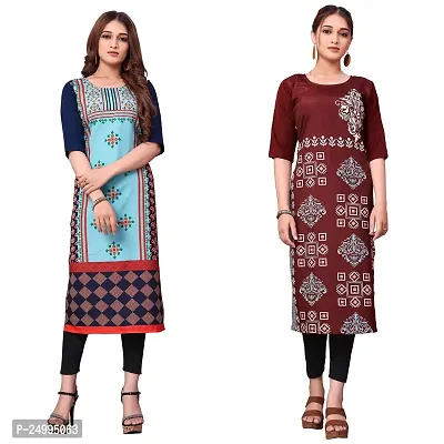 ONIXINO Women's Straight Stitched Kurti Multicolur (Combo Pack 2)