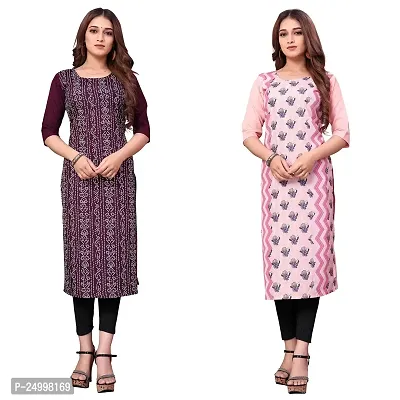 ONIXINO Women's Straight Stitched Kurti Multicolured (Combo Pack 2)