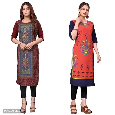 ONIXINO Women's Straight Stitched Kurti Multicolured (Combo Pack 2)