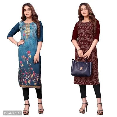 ONIXINO Women's Straight Stitched Kurti Multicolored(Combo Pack 2)