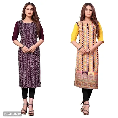 ONIXINO Women's Straight Stitched Kurti Multicolored(Combo Pack 2) (Large, Multicilored1)