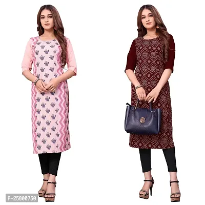 ONIXINO Women's Straight Stitched Kurti Multicolured (Combo Pack 2)