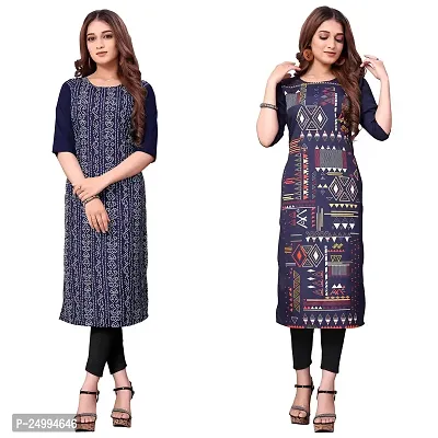 ONIXINO Women's Straight Stitched Kurti Multicolored(Combo Pack 2)-thumb0