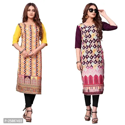 ONIXINO Women's Straight Stitched Kurti Multicolured (Combo Pack 2)-thumb0